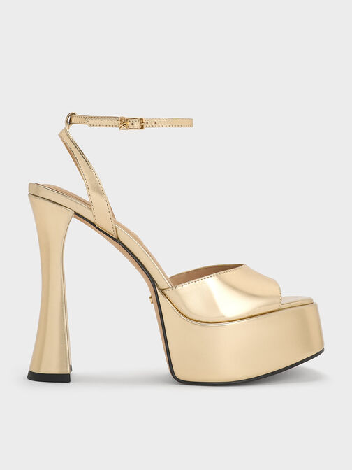 Michelle Metallic Leather Platform Sandals, Gold, hi-res