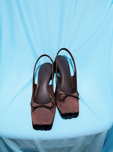 Sadira Satin Slingback Pumps, Dark Brown, hi-res