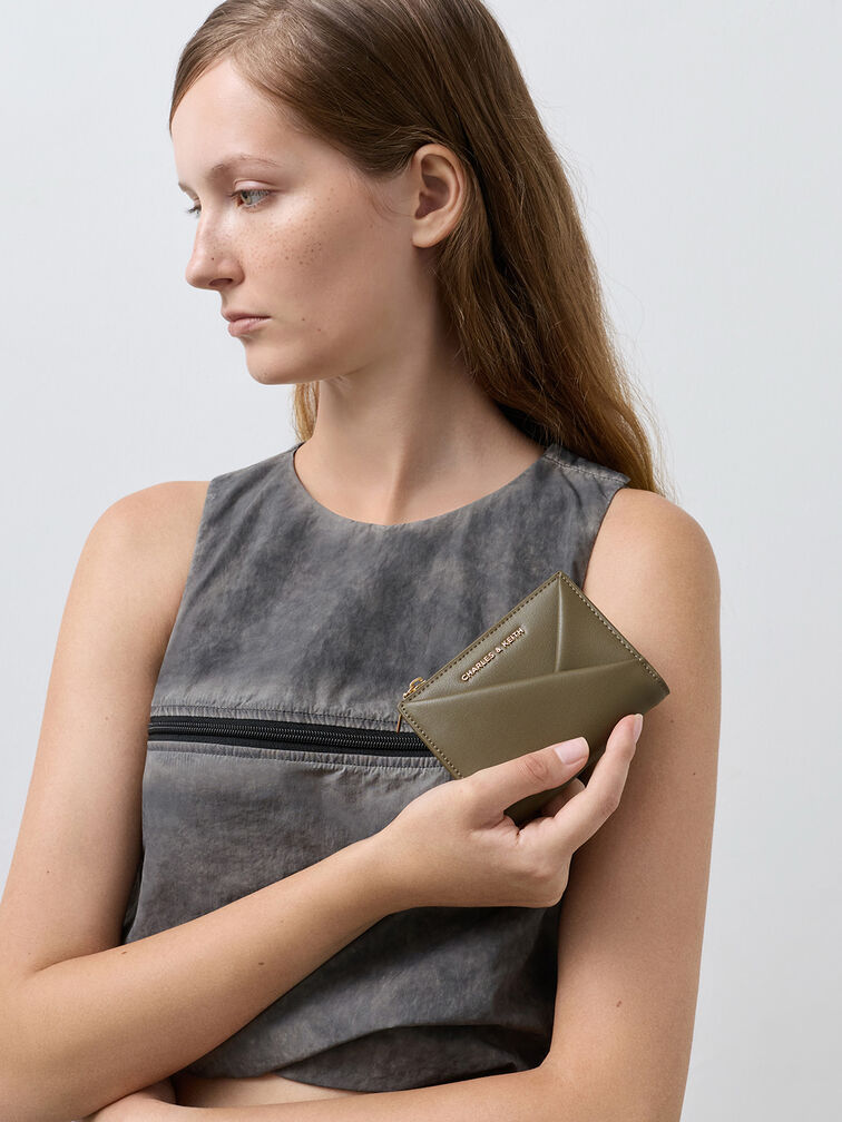Midori Geometric Small Wallet, Deep Olive, hi-res