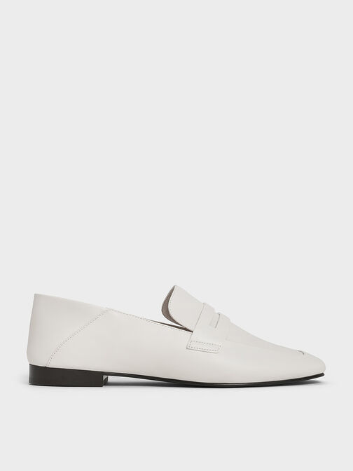 Almond-Toe Penny Loafers, White, hi-res