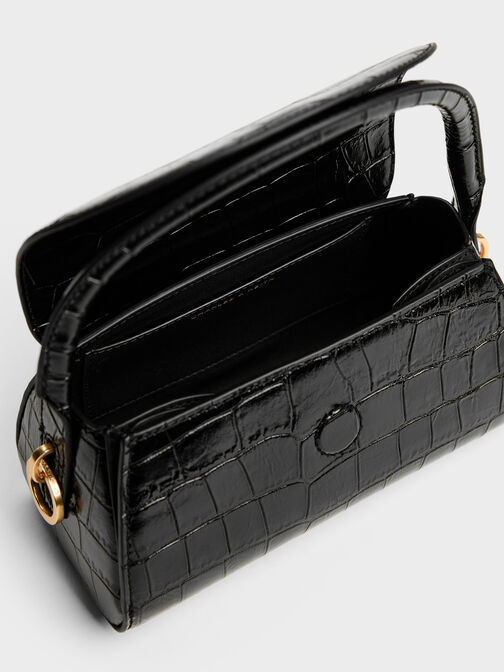Kaila Croc-Effect Top Handle Bag, Black Croco, hi-res