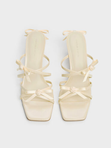 Kelis Rose-Bow Strappy Heeled Mules, Beige, hi-res