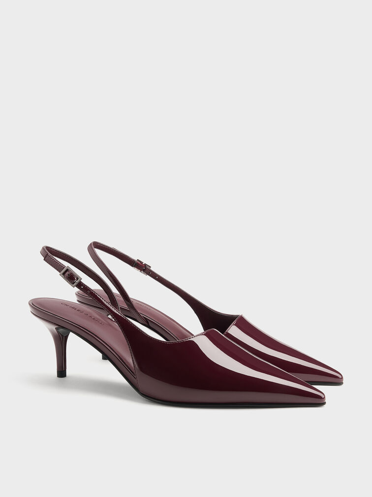 Patent Pointed Slingback Pumps, Burgundy, hi-res