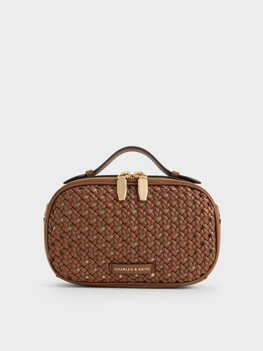 Azure Woven Crossbody Bag, Chocolate, hi-res