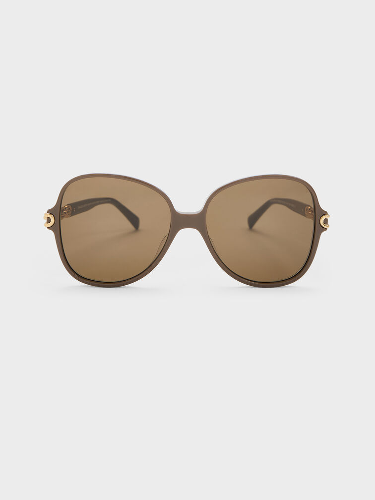 Delaney Chain-Link Butterfly Sunglasses, Chestnut Brown, hi-res