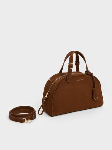 Vega Faux Suede Bowling Bag, Pecan Brown, hi-res