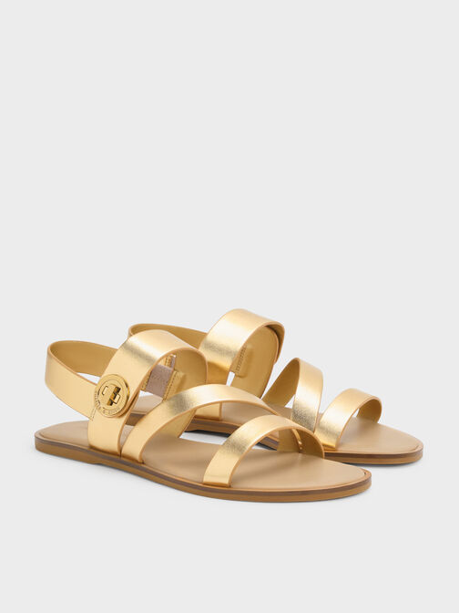 Yara Metallic Strappy Sandals, Gold, hi-res