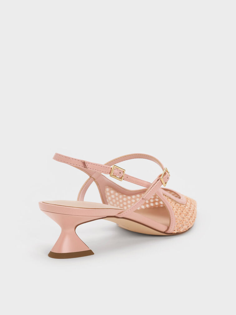 Raffia Sculptural-Heel Slingback Pumps, Pink, hi-res