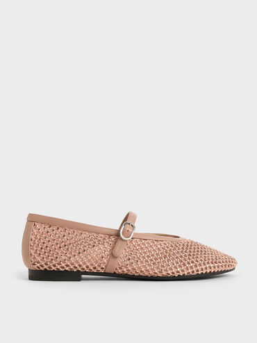Maggie Mesh Crystal Mary Janes, Nude, hi-res