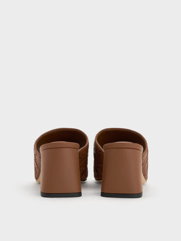 Ivette Woven Heeled Mules, Caramel, hi-res