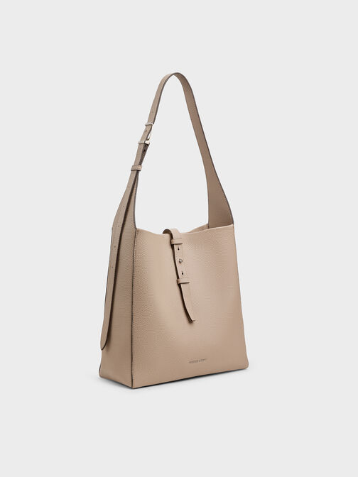 Beryl Belted Hobo Bag, Taupe, hi-res