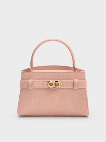 Aubrielle Croc-Effect Belted Top Handle Bag, Pink, hi-res