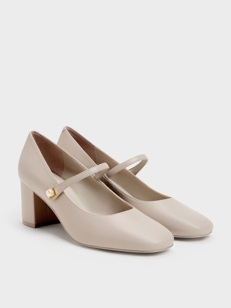Marie Pearl Mary Jane Pumps, Taupe, hi-res