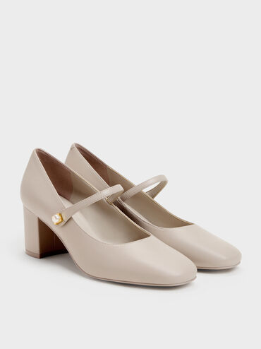 Marie Pearl Mary Jane Pumps, Taupe, hi-res