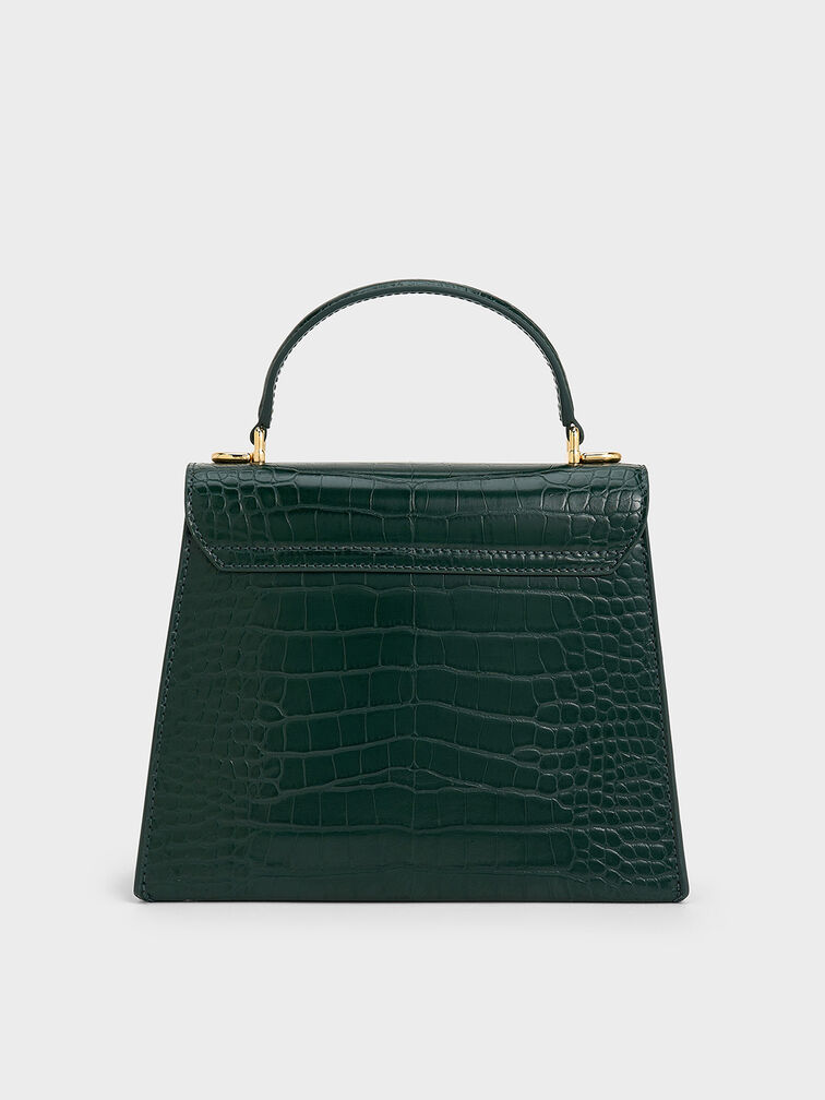 Samantha Croc-Effect Envelope Top Handle Bag, Dark Green, hi-res