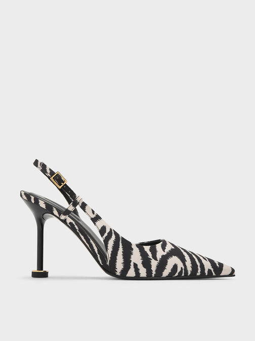 Wynn Zebra-Print Pointed-Toe Sculptural-Heel Slingback Pumps, Animal Print Natural, hi-res