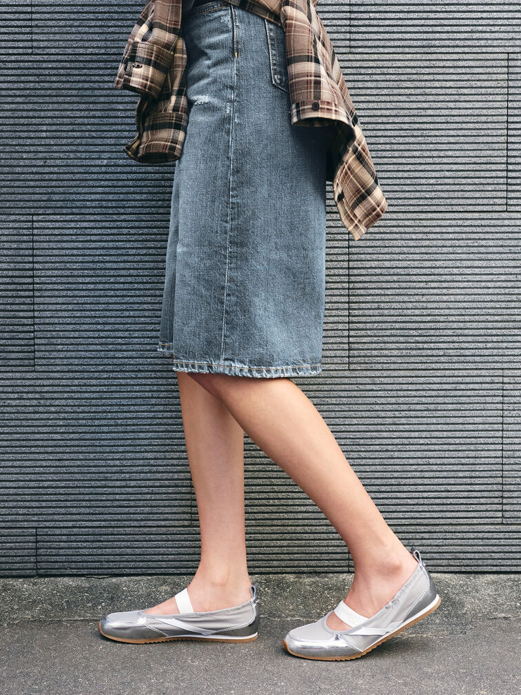 Jace Metallic Leather Mary Jane Sneakers, Silver, hi-res