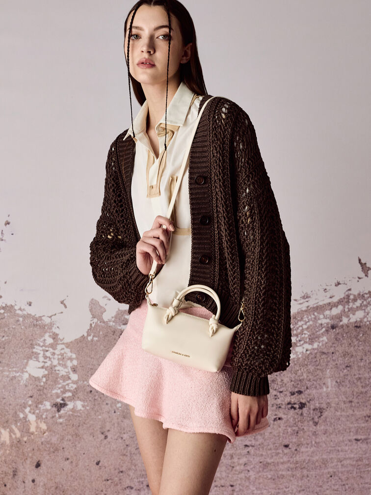 حقيبة توت بحمالة يد مزينة بعقدة, كريمي, hi-res