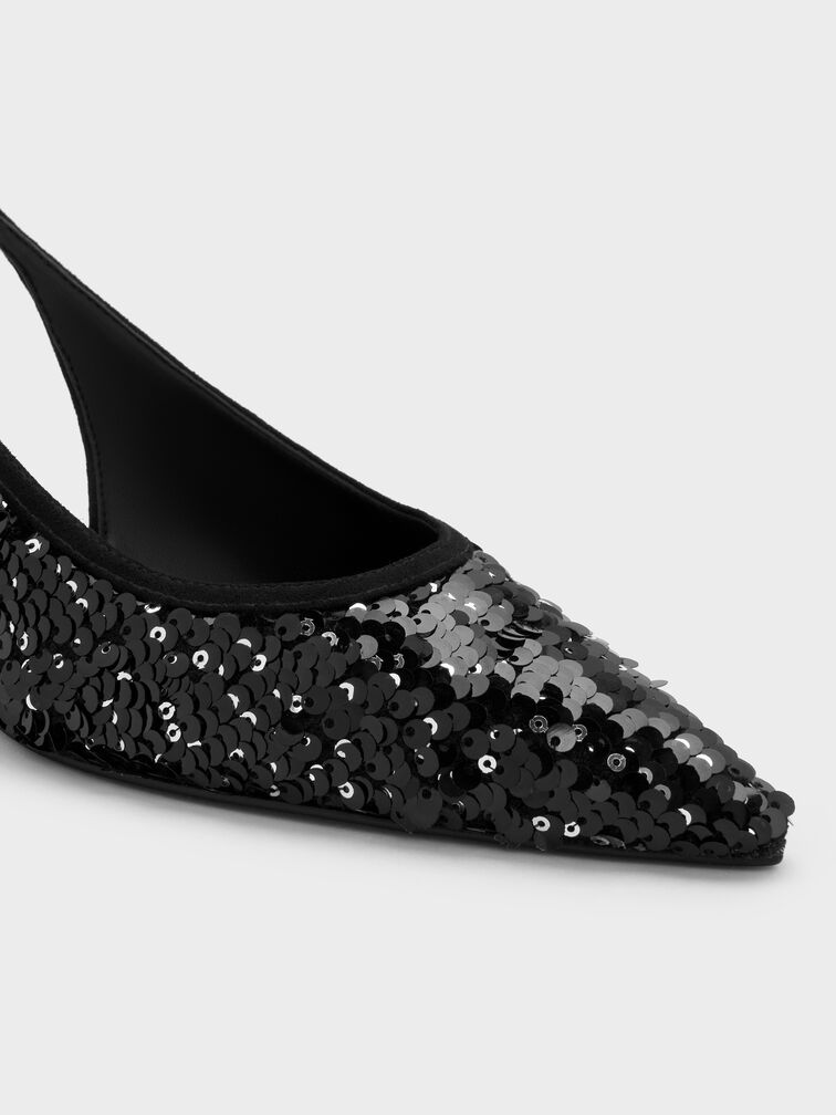 Ruthie Sequinned Slingback Pumps, Black Textured, hi-res