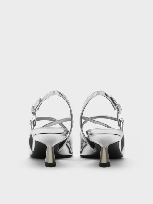 كعب ميتالك بحزام خلفي, فضي, hi-res