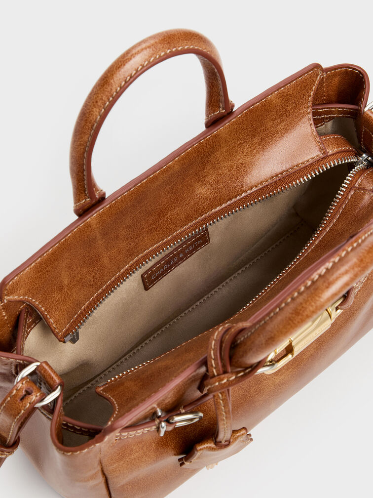 حقيبة تسوق صغيرة بحزام من دلفينا, بني فاتح ممزّق, hi-res