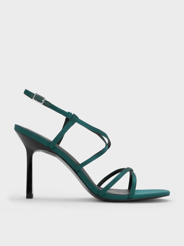 Strappy Crossover Heeled Sandals, Teal, hi-res