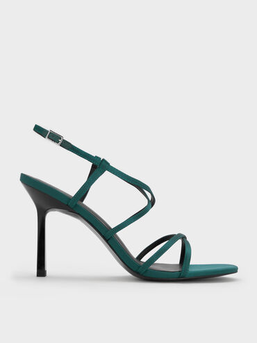 Strappy Crossover Heeled Sandals, Teal, hi-res
