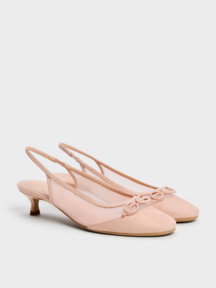 Mulligan Mesh Bow Slingback Pumps, Blush, hi-res