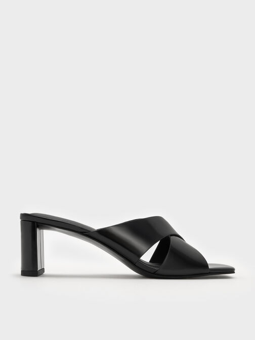 Georgina Crossover Blade-Heel Mules, Black Boxed, hi-res