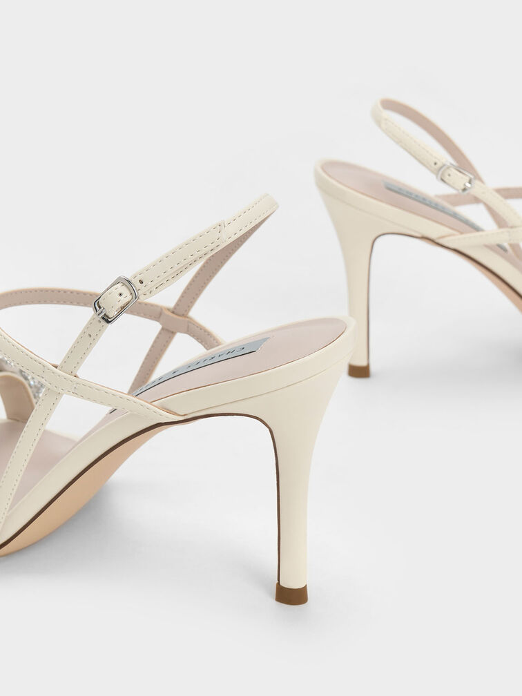Gem-Embellished Stiletto Sandals, Cream, hi-res