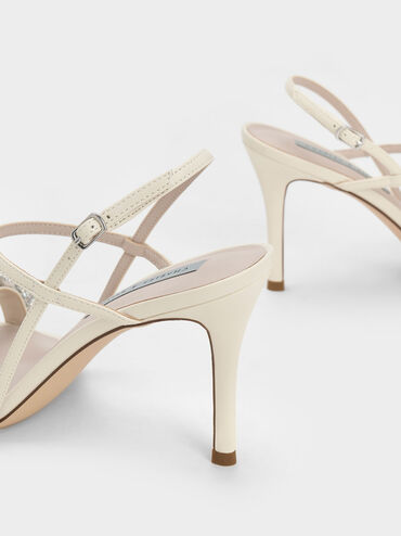 Gem-Embellished Stiletto Sandals, Cream, hi-res