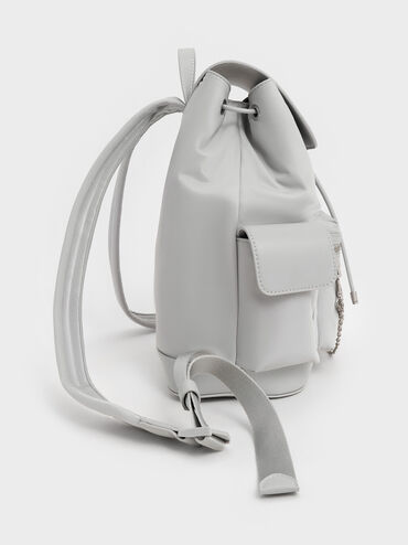 Nylon Puffy Chain-Link Backpack, Light Grey, hi-res