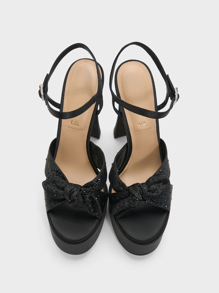 Jayce Crystal Platform Sandals, Black Textured, hi-res