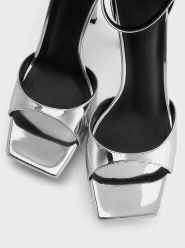 Metallic Platform Heeled Sandals, Silver, hi-res