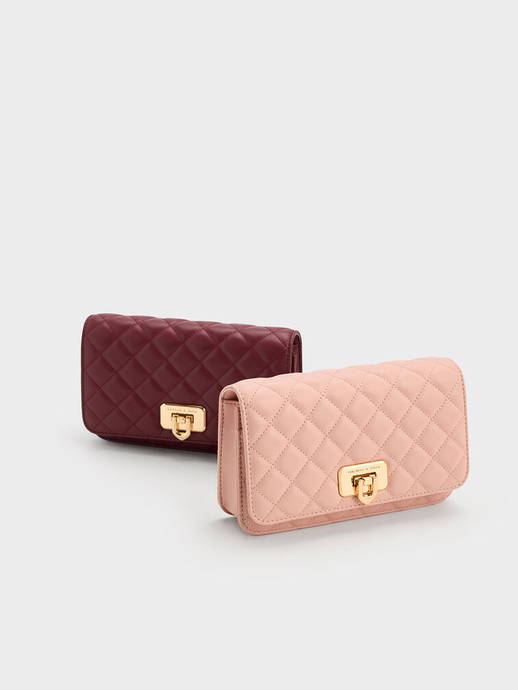 Cressida Quilted Push-Lock Clutch, Burgundy, hi-res