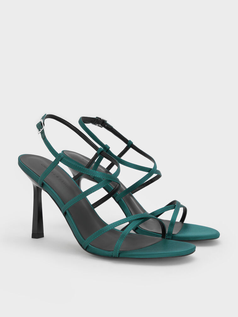 Strappy Crossover Heeled Sandals, Teal, hi-res
