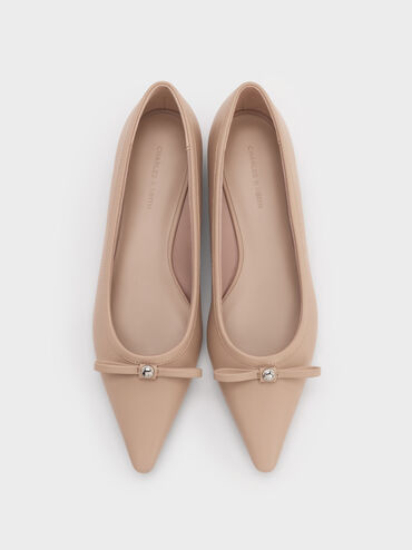 Bow Pointed Ballet Flats, Nude, hi-res
