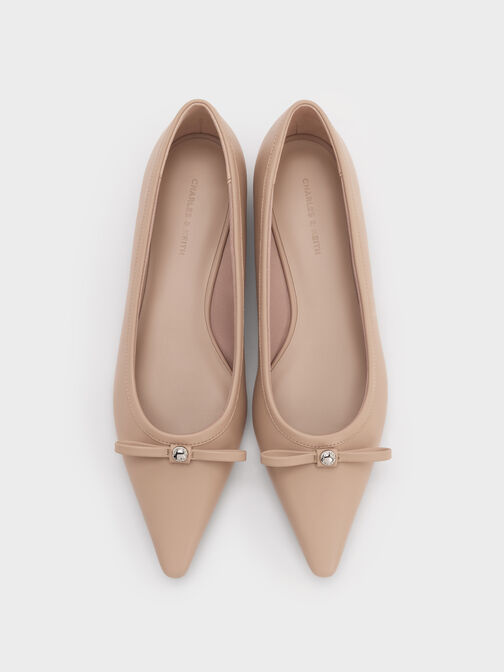 Bow Pointed Ballet Flats, Nude, hi-res