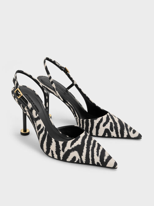 Wynn Zebra-Print Pointed-Toe Sculptural-Heel Slingback Pumps, Animal Print Natural, hi-res
