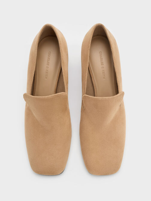Faux Suede Block-Heel Loafer Pumps, Sand, hi-res