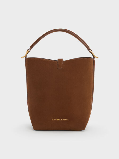 Cesia Metallic-Accent Bucket Bag, Pecan Brown, hi-res