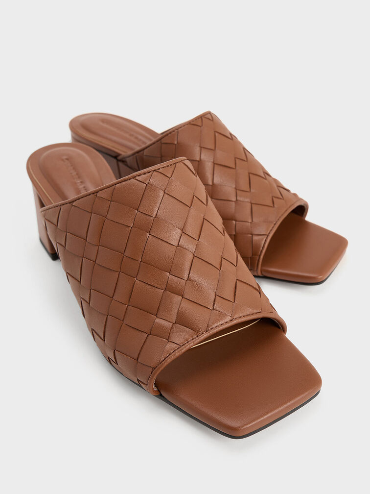 Ivette Woven Heeled Mules, Brown, hi-res