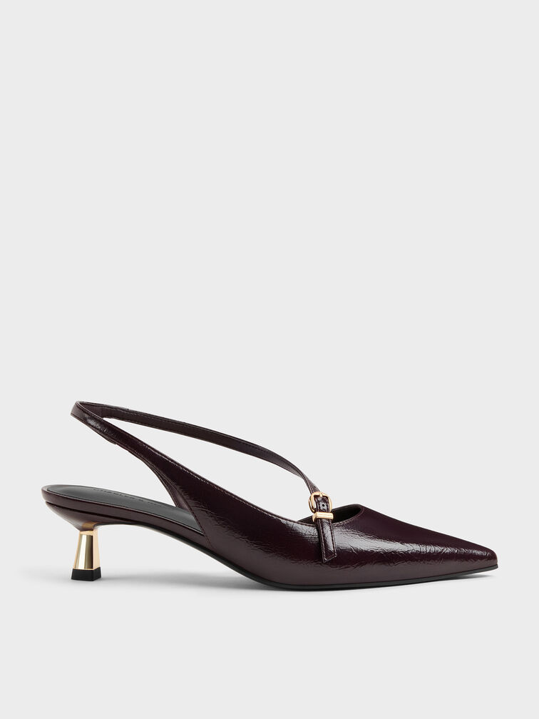 Asymmetric D'Orsay Slingback Pumps, Burgundy, hi-res