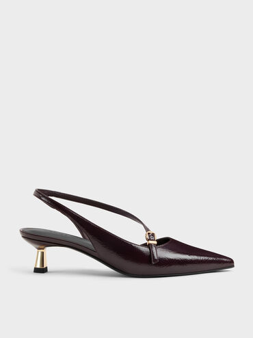 Asymmetric D'Orsay Slingback Pumps, Burgundy, hi-res