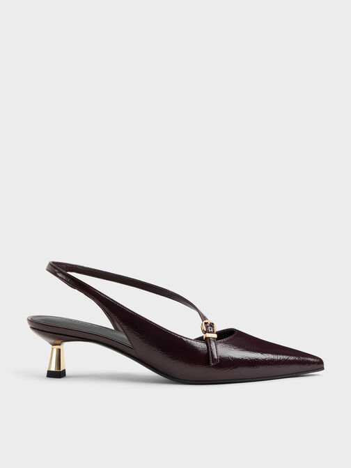 Asymmetric D'Orsay Slingback Pumps, Burgundy, hi-res