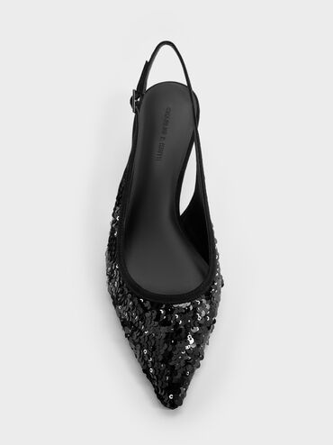 Ruthie Sequinned Slingback Pumps, Black Textured, hi-res