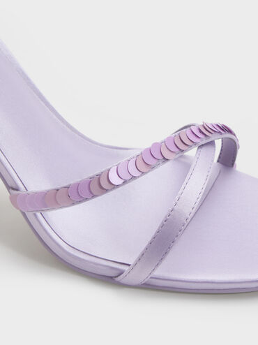 Briella Satin Sequinned Heeled Sandals, Lilac, hi-res