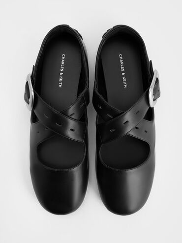Tommie Crossover Mary Jane Flats, Black, hi-res