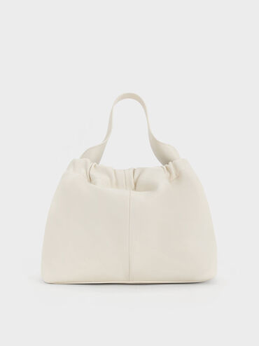 Ally Ruched Chain-Handle Bag, Cream, hi-res