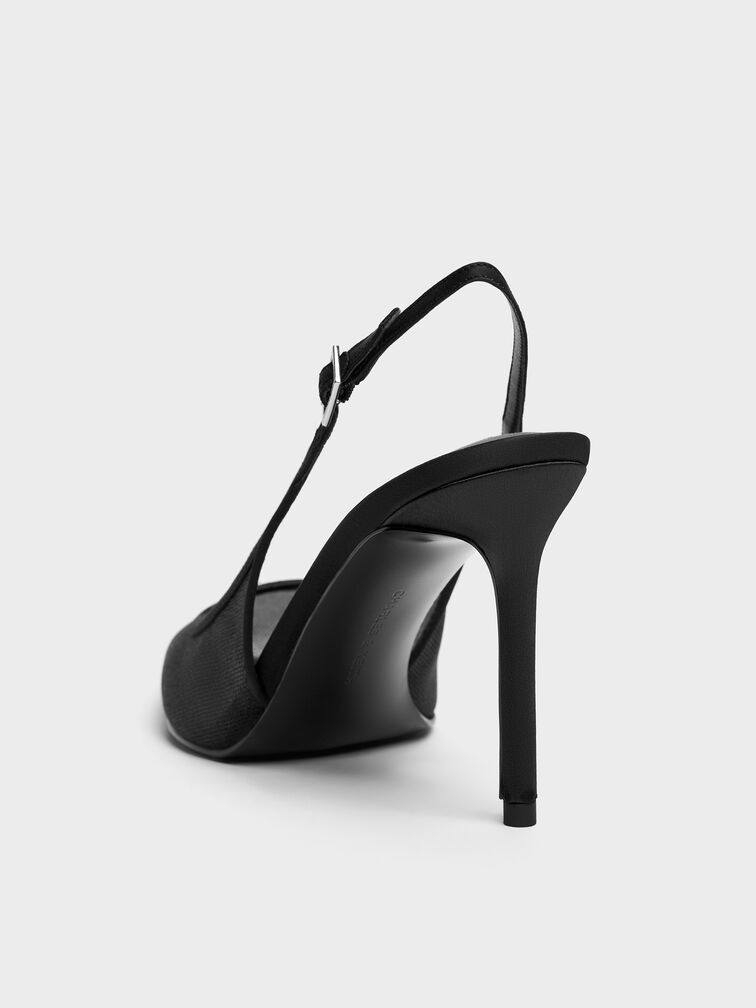 حذاء كعب عالي مدبب من القماش الشبكي اللامع, أسود خشن, hi-res